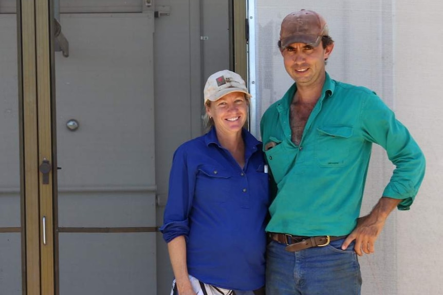 Fiona McBean and Pete Cogill standing outside their on-farm meat house.