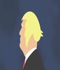 在深蓝色背景下，你看到唐纳德特朗普的卡通形象，他的头发呈推特标志的形状。