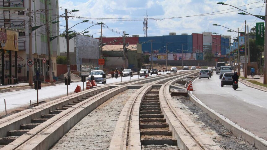 The unfinished light rail in Cuiaba, Brazil