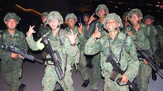 Singapore soldiers completing a marathon at the Basic Military Training Centre