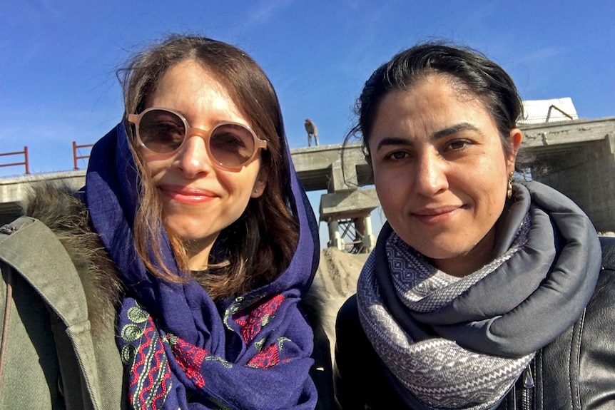 Journalist Yaara Bou Melhem (left) with Raqqa Civil Council female leader Leila Mustapha (right).