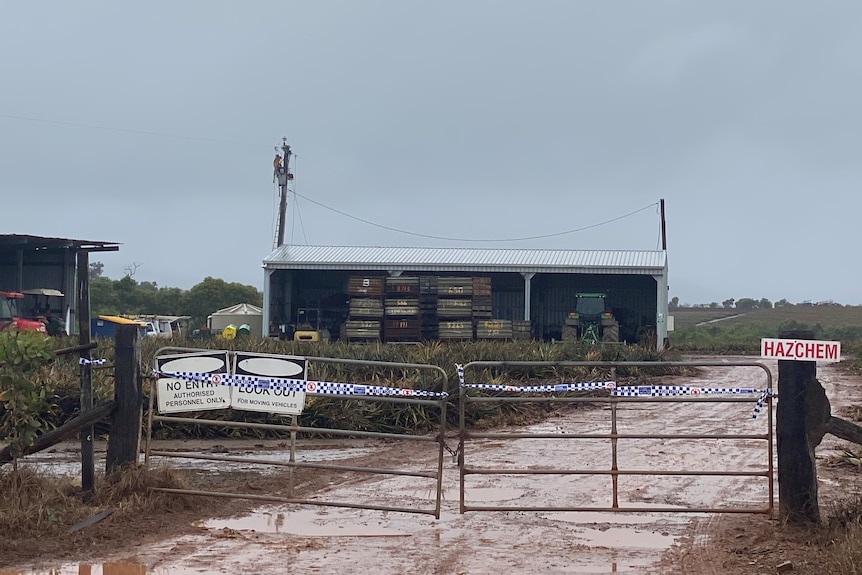 Front gate near the exclusion zone of a pineapple farm