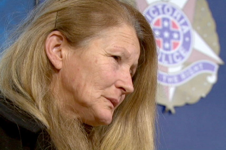 Leonie Stuart at a Victoria Police press conference.