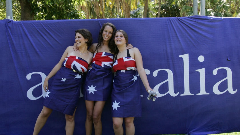 Girls pose in Australian flags (Fiona Morris, file photo: AAP)