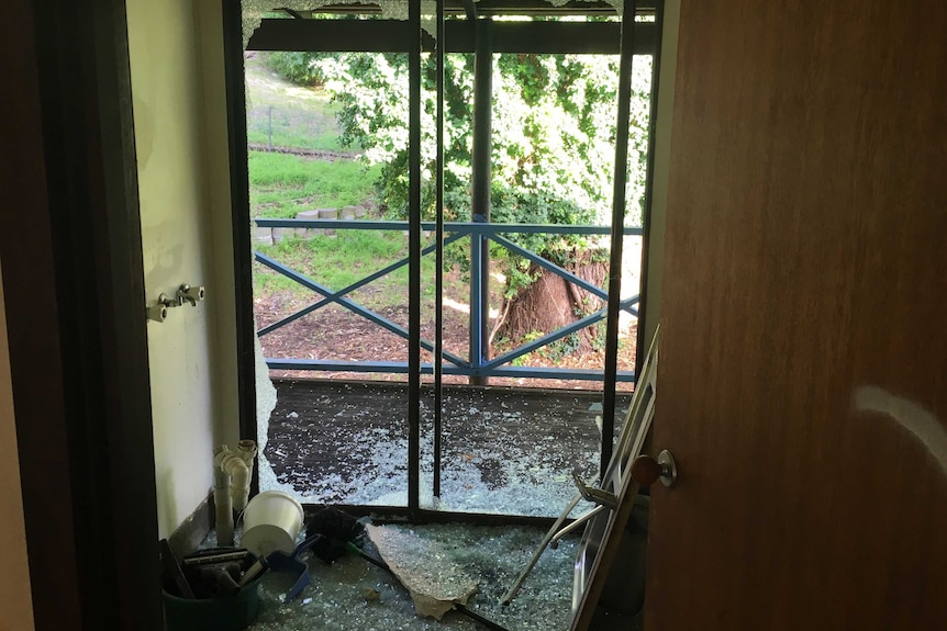 Double glass doors in laundry completely smashed