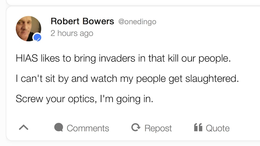 A screenshot from the social media platform Gab.