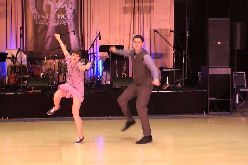 A photo of Ramona Staffield and partner at the International Lindy Hop Championships