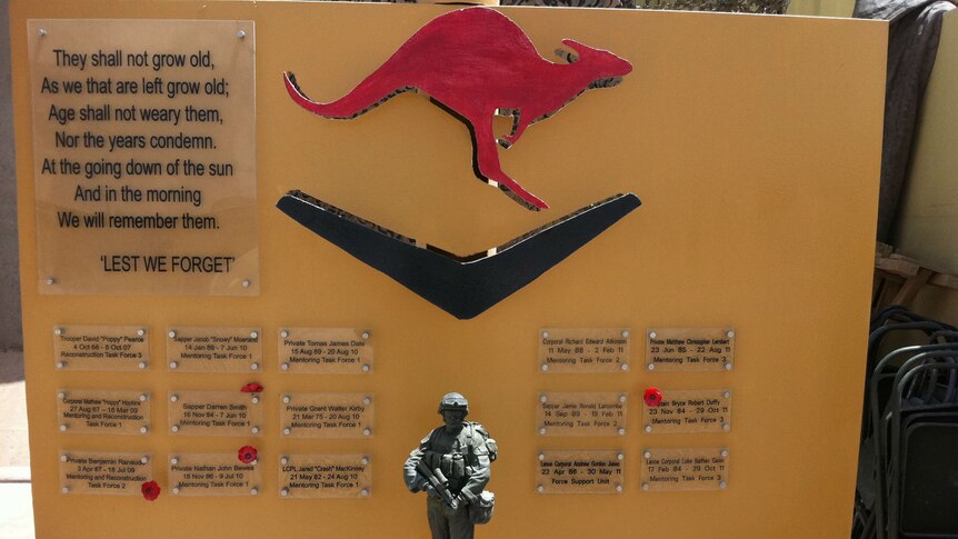 A memorial to fallen Australian troops at Camp Holland in Tarin Kot, Afghanistan.