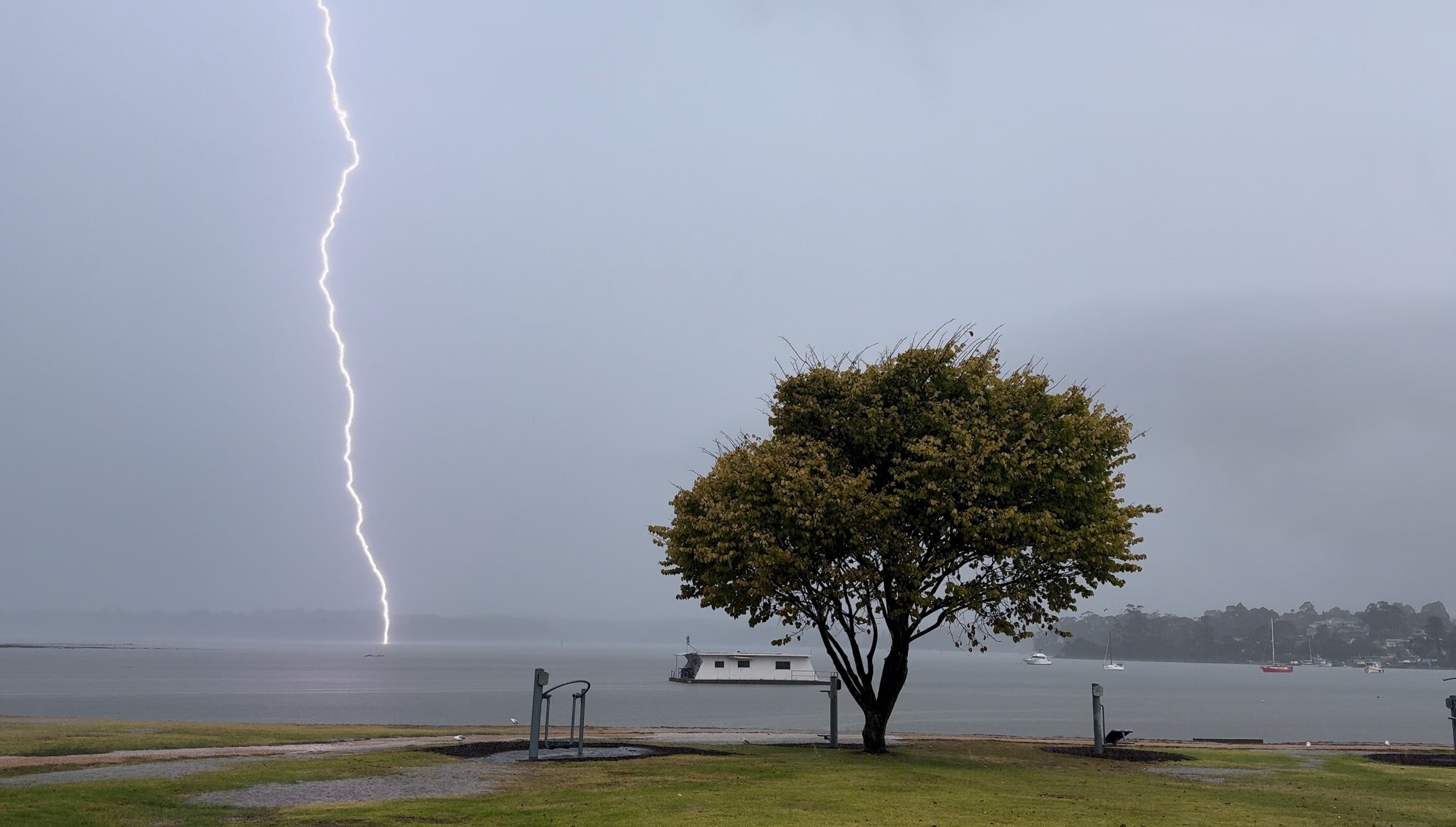 Lightning hits the water.