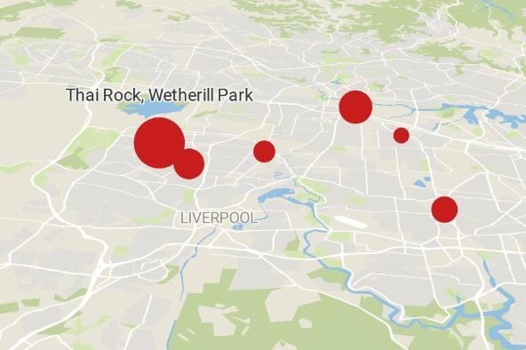 A map of Wetherill Park and South-West Sydney with red dots showing cluster cases.