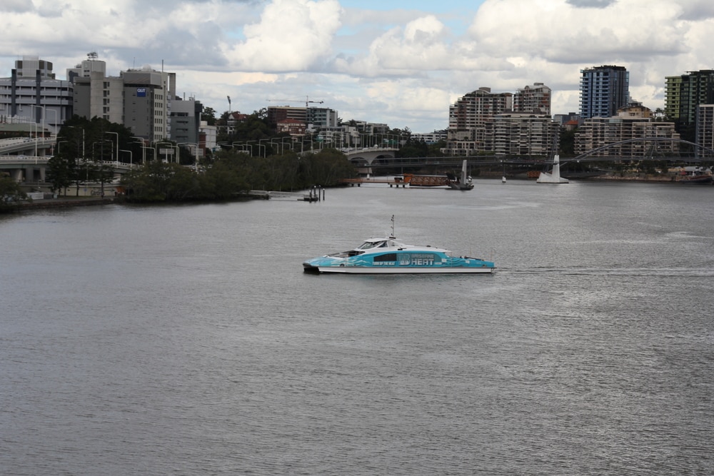 A CityCat ferry crosses the Brisbane River in June 2018.