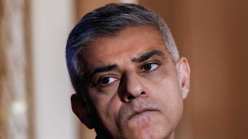 London Mayor Sadiq Khan looks disgruntled during a debate organised by POLITICO.