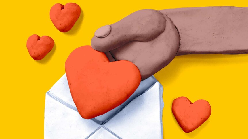 An illustration of a hand placing a heart in an envelope.