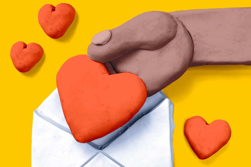An illustration of a hand placing a heart in an envelope.