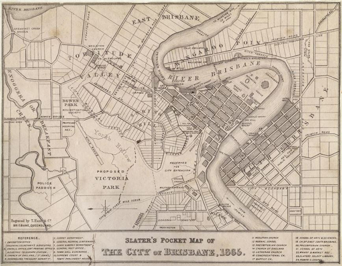 Slater's Pocket Map of the City of Brisbane, 1865