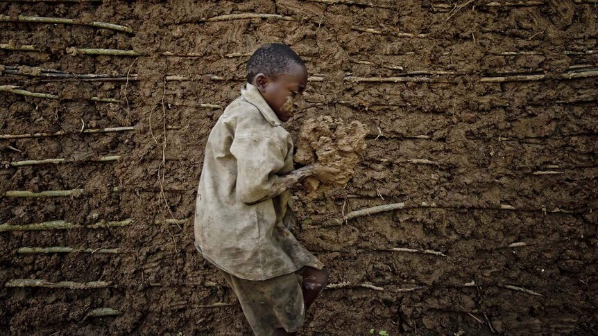 A Congolese child in a refugee camp in Uganda
