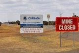 Mine closed sign at entrance to Coronado Curragh Mine near Blackwater in central Queensland.