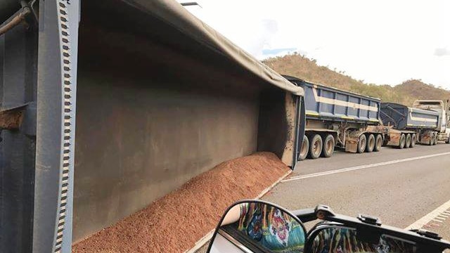 A truck rollover on an outback highway.
