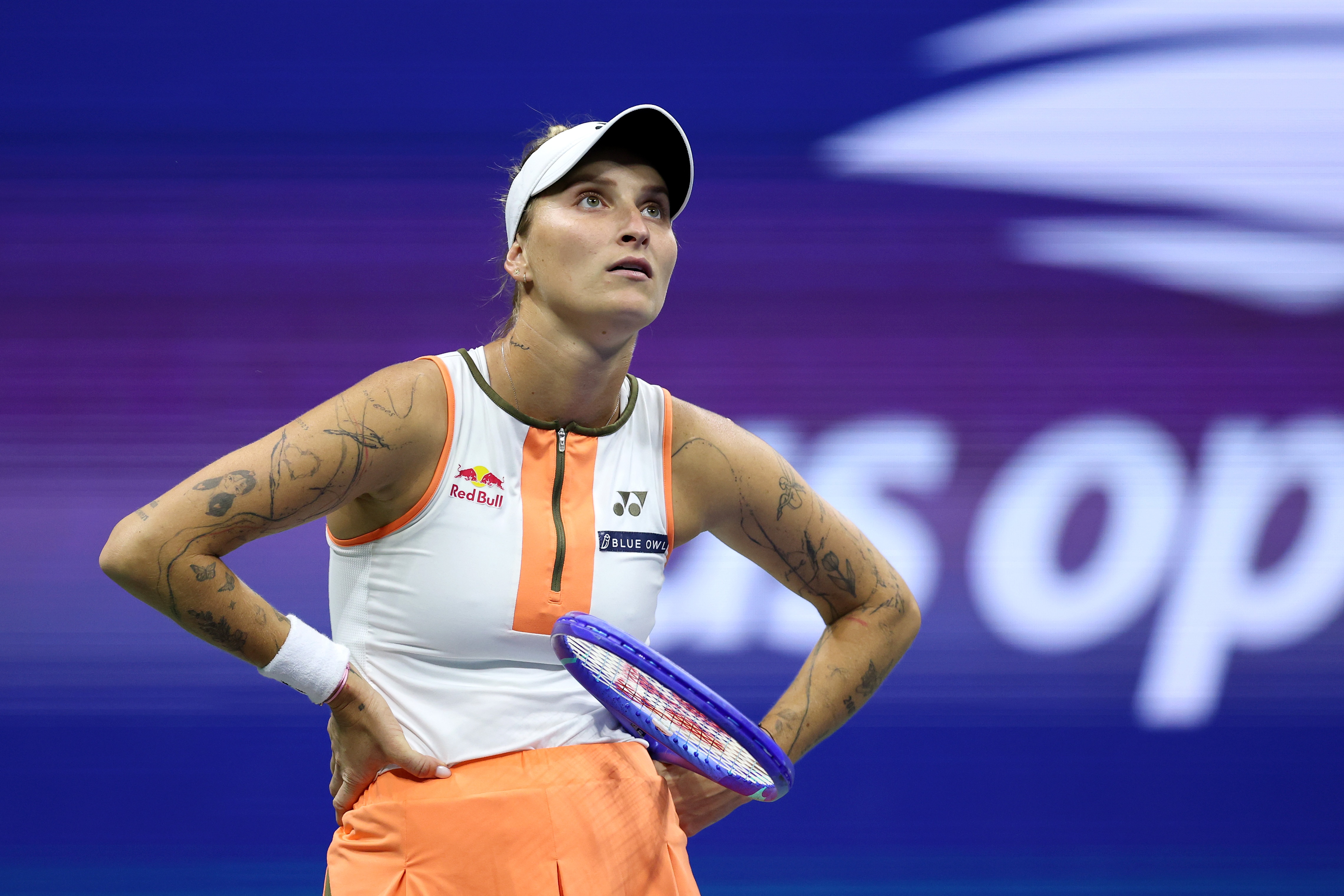 Marketa Vondrousova stands during a match at the 2025 US Open.