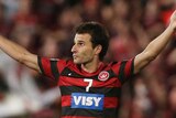 Labinot Haliti celebrates a Wanderers goal