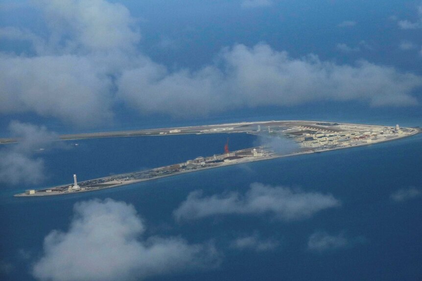 An aerial photo of Subi Reef in the Spratly Islands