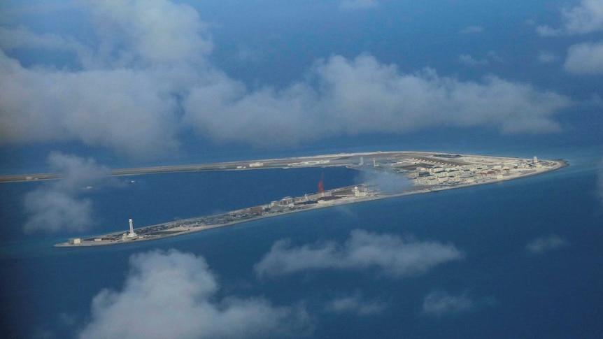 An aerial photo of Subi Reef in the Spratly Islands
