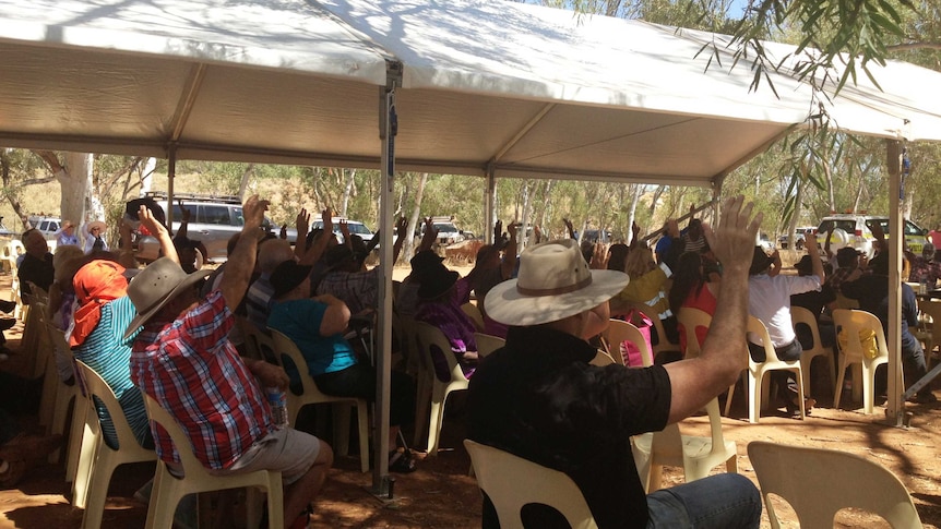 Delegates at a bush meeting by the Yule River