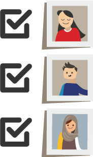 3 Tick boxed with images of diverse applicants next to them