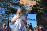 Veteran north coast conservationist Dailan Pugh addresses the crowd at the West Byron protest rally. June 2018