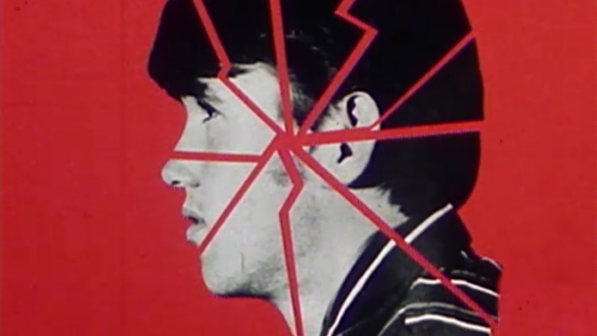 Profile shot of Raymond Denning's head, broken up with red background