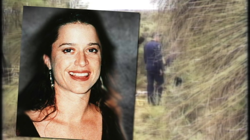 Graphic showing a picture of Ciara Glennon superimposed at the bush grave site in Eglinton