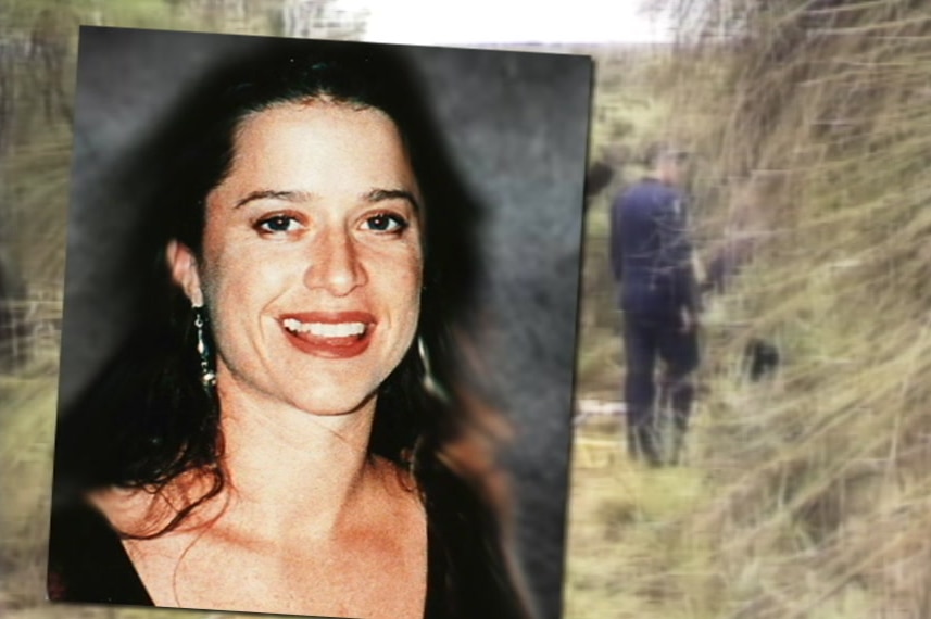 Graphic showing a picture of Ciara Glennon superimposed at the bush grave site in Eglinton