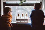 Two boys look out a window for a story on leaving children at home alone.