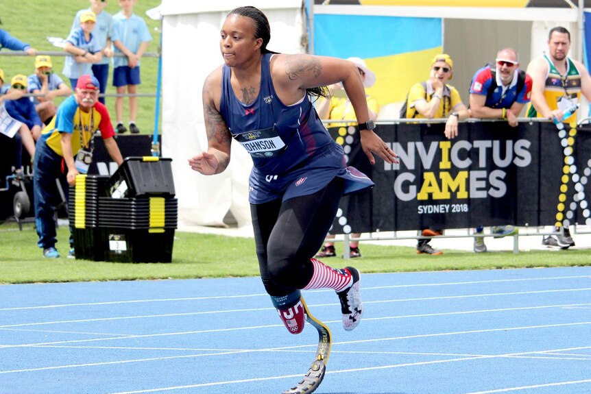 A woman running.