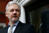 Julian Assange outside the Ecuadorian Embassy.