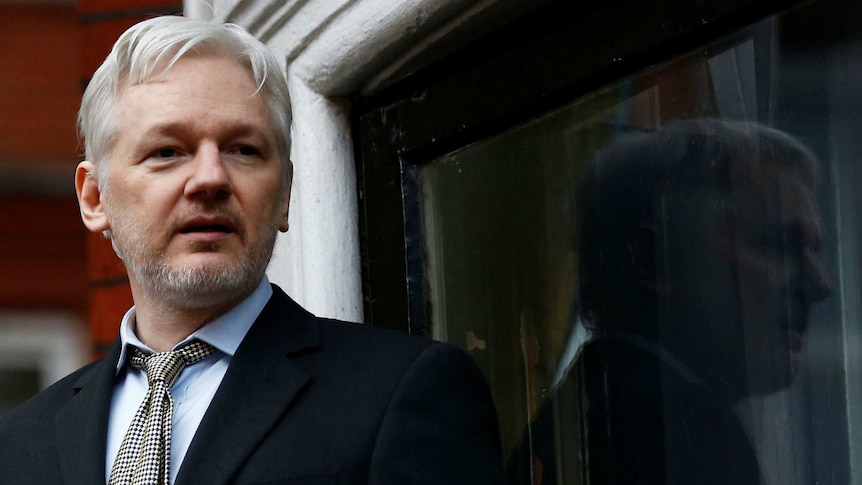 Julian Assange outside the Ecuadorian Embassy.