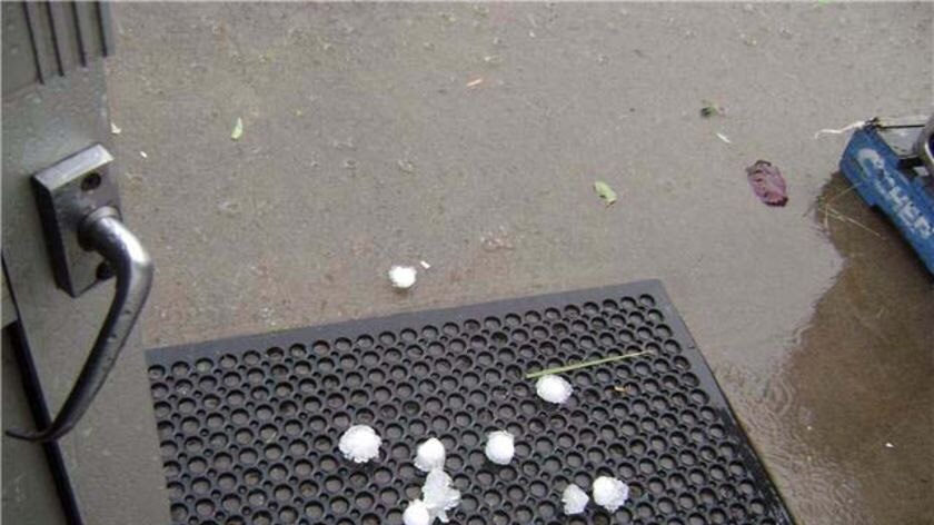 Large hail sits on a mat in the central Queensland town of Blackwater