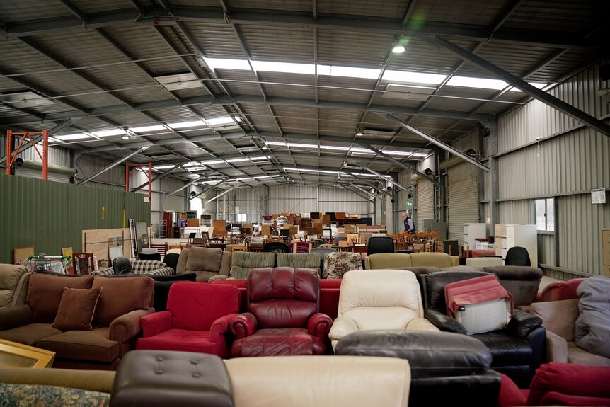 a warehouse full of couches
