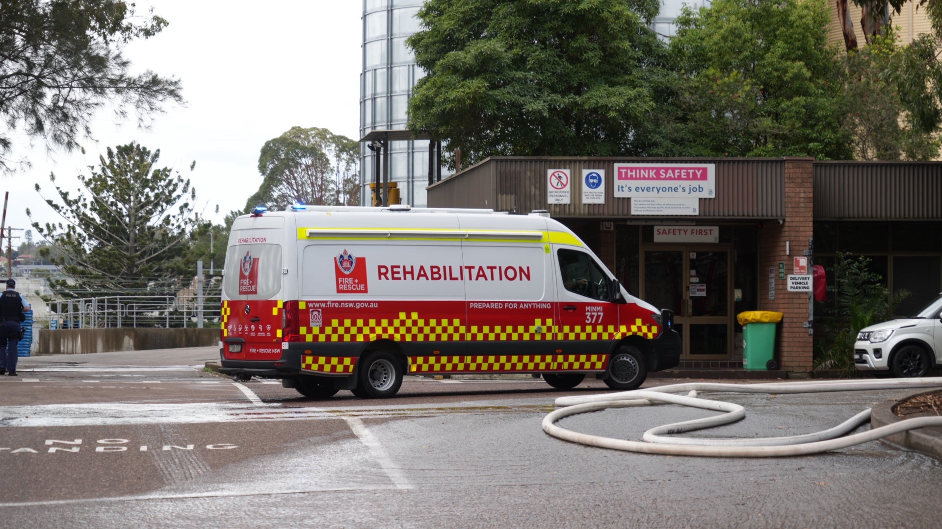 A van with the word rehabilitation on the side.