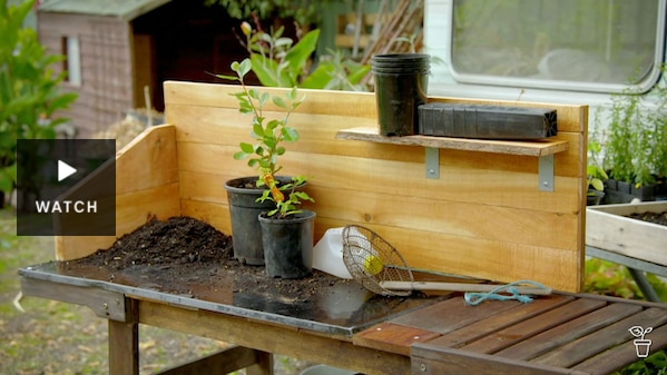 A bbq that has been converted into a plant potting bench. Has Video.