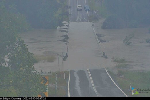 CCTV footage of a bridge under flood water