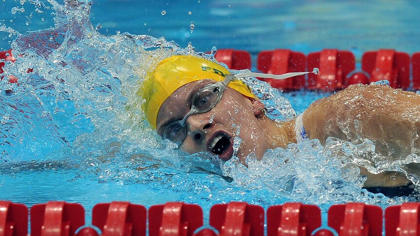 Australia's Jacqueline Freney takes all before her winning gold in the S7 400m freestyle.