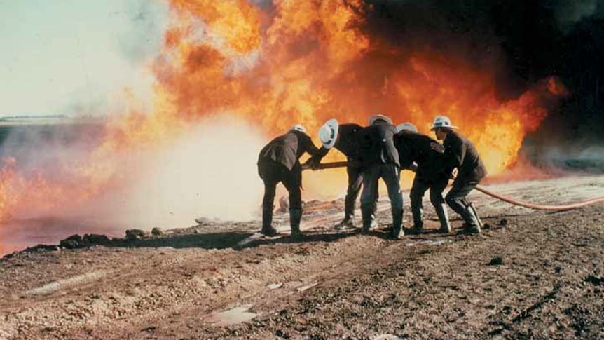 CFA firefighters train at the Fiskville training centre, west of Melbourne, in 1979.