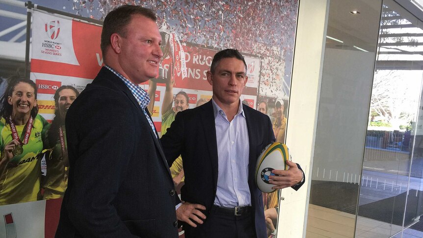Former Wallaby Rod Kafer (R) and ARU general manager of high performance Ben Whittaker. 