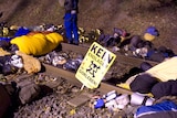Anti-nuclear protesters sleep on railroad tracks where the castor train was expected to pass.
