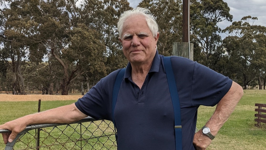 A man stands at a fence with one hand on the fence the other on his hip