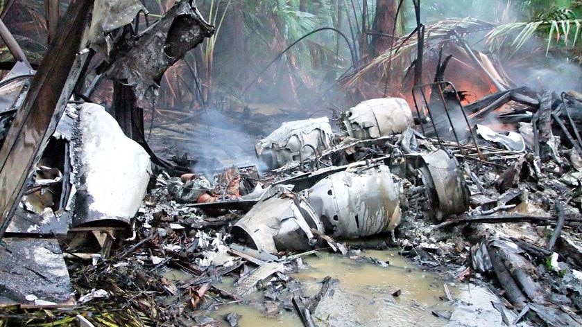 Wreckage of Trans Air jet that crashed on Papau New Guinea's Misima Island on August 31, 2010.