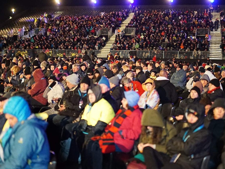Crowds gather from Australia and New Zealand to attend a dawn ceremony at Gallipoli at Anzac Cove in Turkey.
