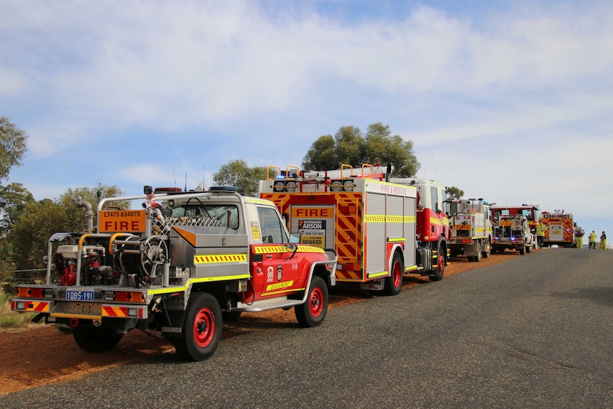 Fire trucks line the side of the road in Bullsbrook.