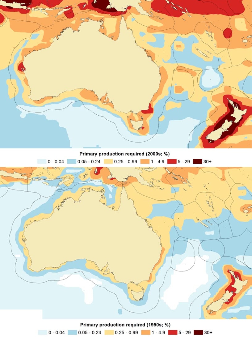 Footprint of fisheries in Australian and New Zealand oceans